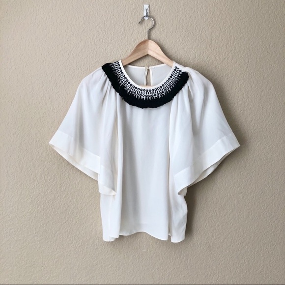 KATE SPADE Sequin Tassel Silk Top In Cream - Picture 3 of 7